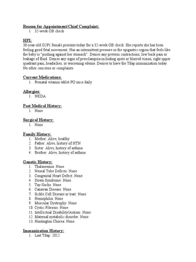 32-Week OB Check SOAP Note | PDF | Pregnancy | Childbirth