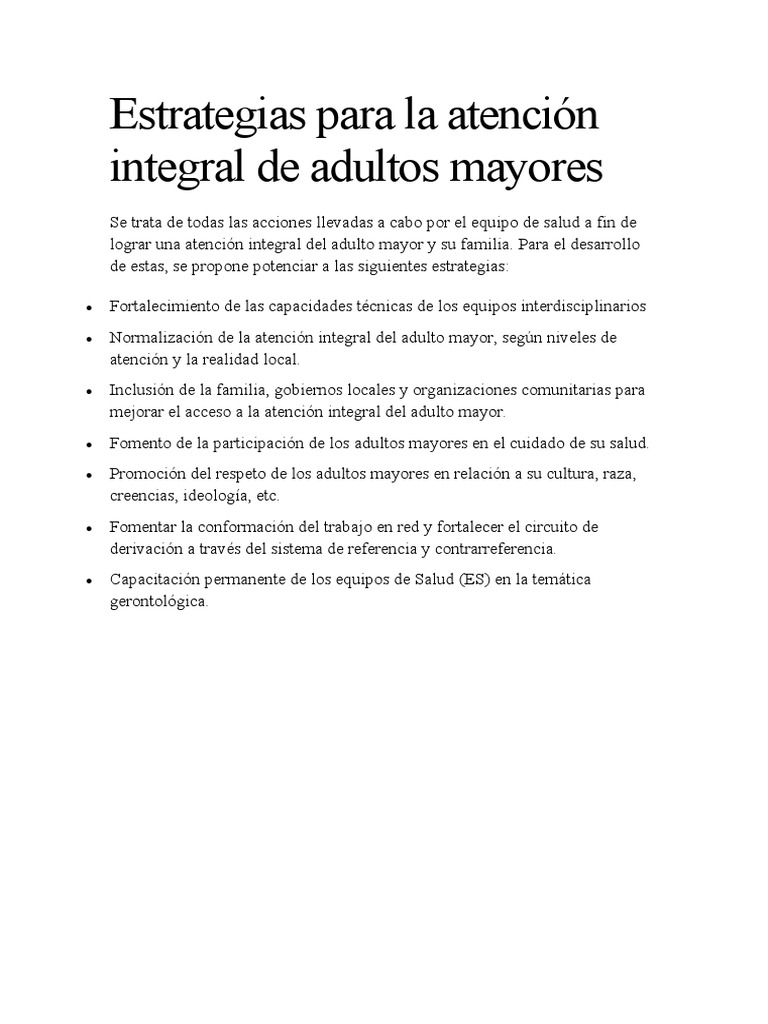 Estrategias para La Atención Integral de Adultos Mayores | PDF