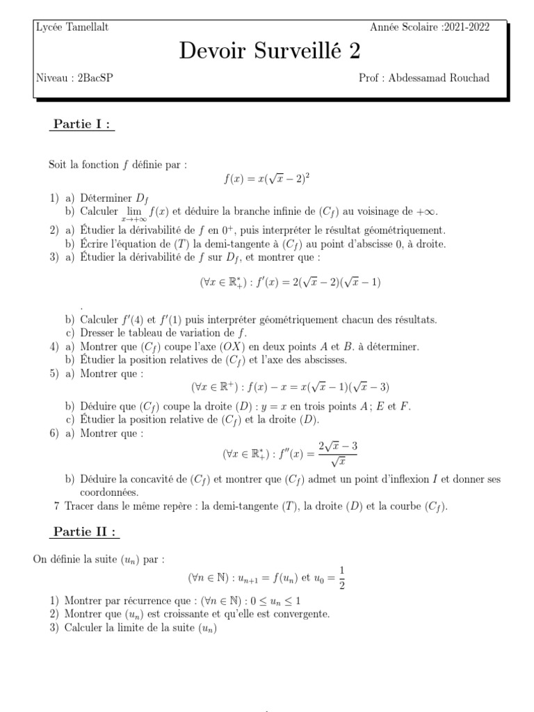 Devoir Surveillé Math 2Bac PC | PDF