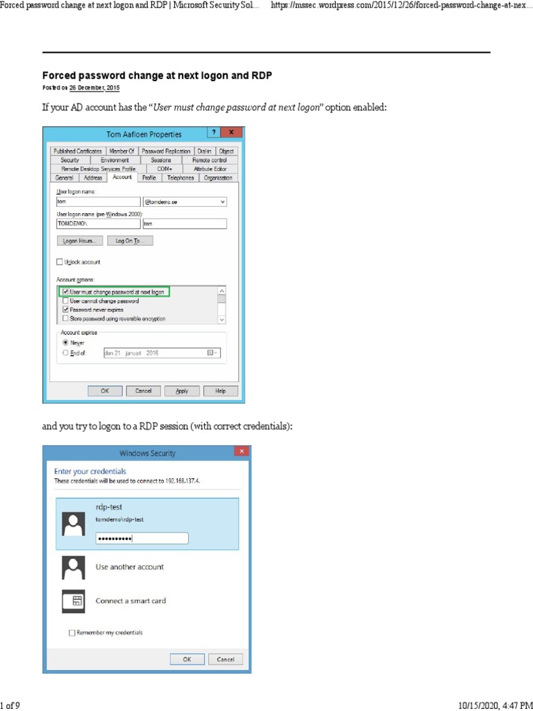 RDP Password Change Workaround Guide | PDF | Login | Remote Desktop ...