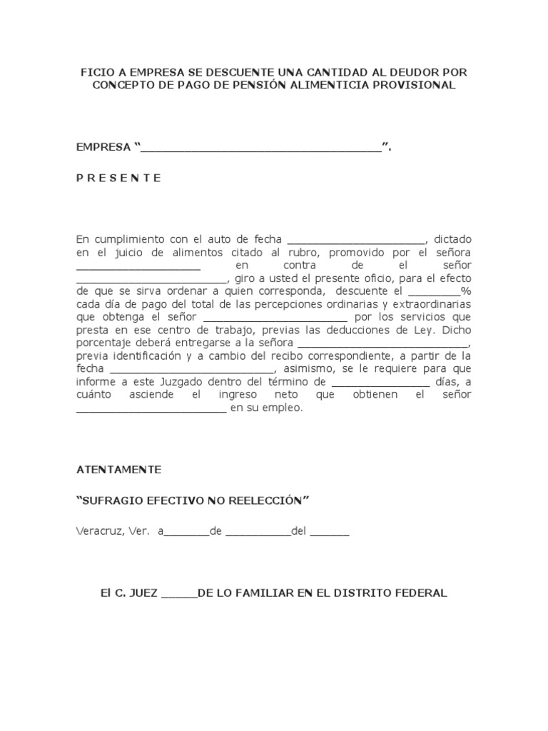 Ficio A Empresa Se Descuente Una Cantidad Al Deudor Por Concepto de ...