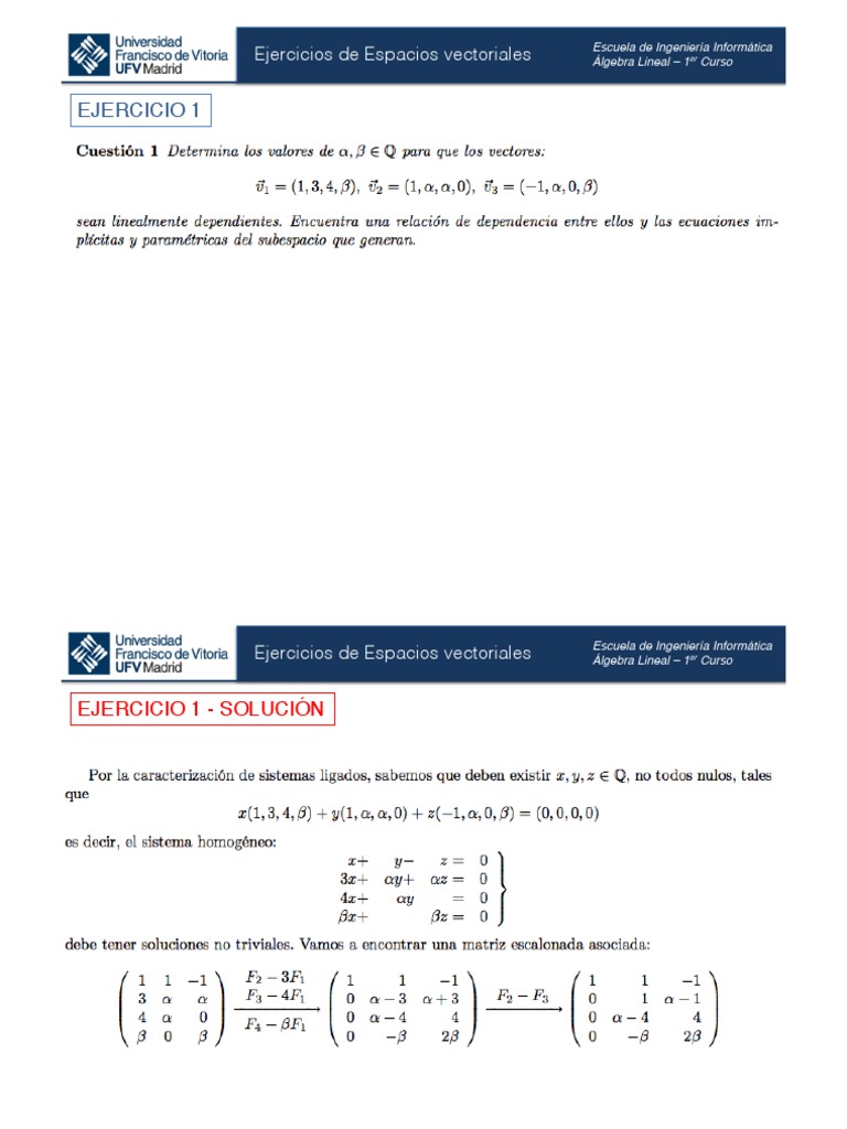 Ejercicios de Espacios Vectoriales | PDF | Álgebra lineal | Espacio ...