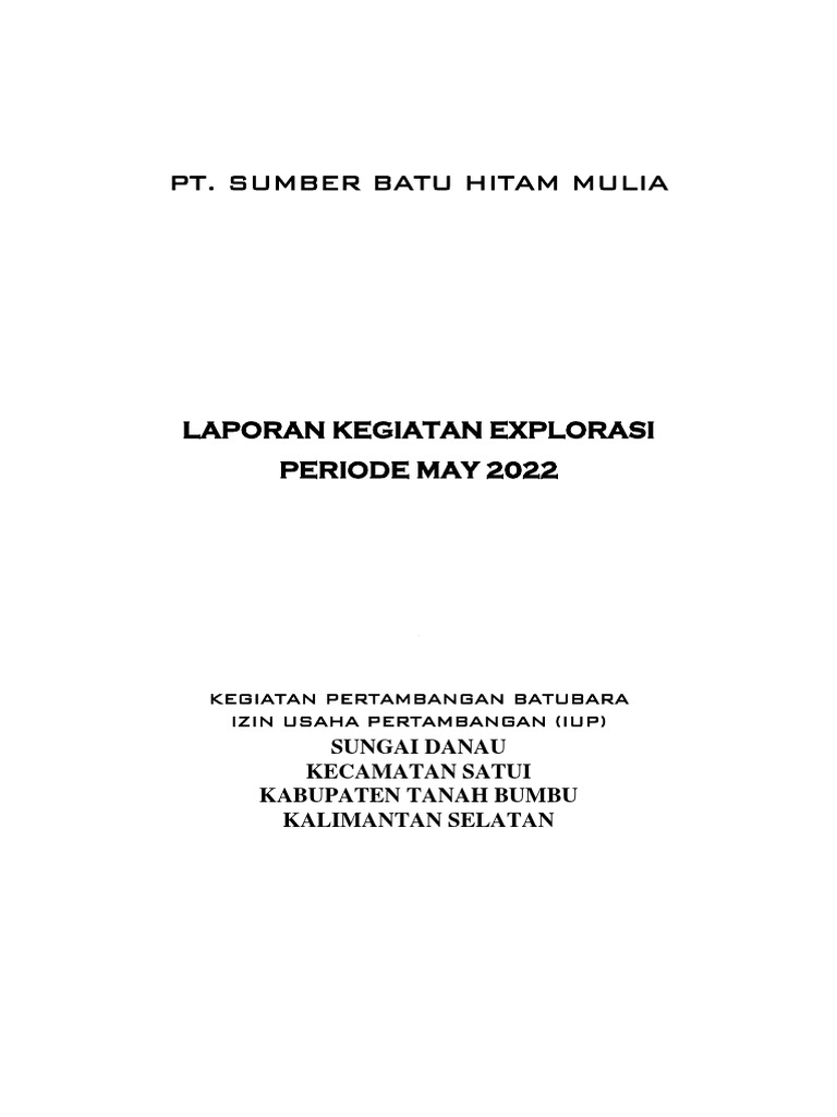 Laporan Eksplorasi Batubara PT SBHM | PDF