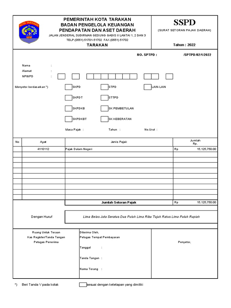 Contoh Surat Setoran Pajak Daerah | PDF