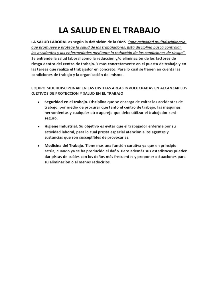 Salud y Riesgos en el Trabajo | PDF | Seguridad y salud ocupacional ...