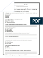 4º BIMESTRE 2022 -AVALIAÇÃO educação física 5 ano 4 bim