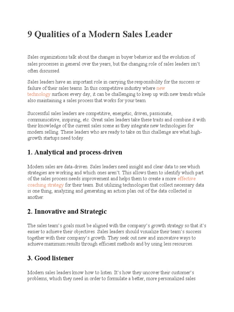 9 Qualities of A Modern Sales Leader | PDF | Sales | Leadership