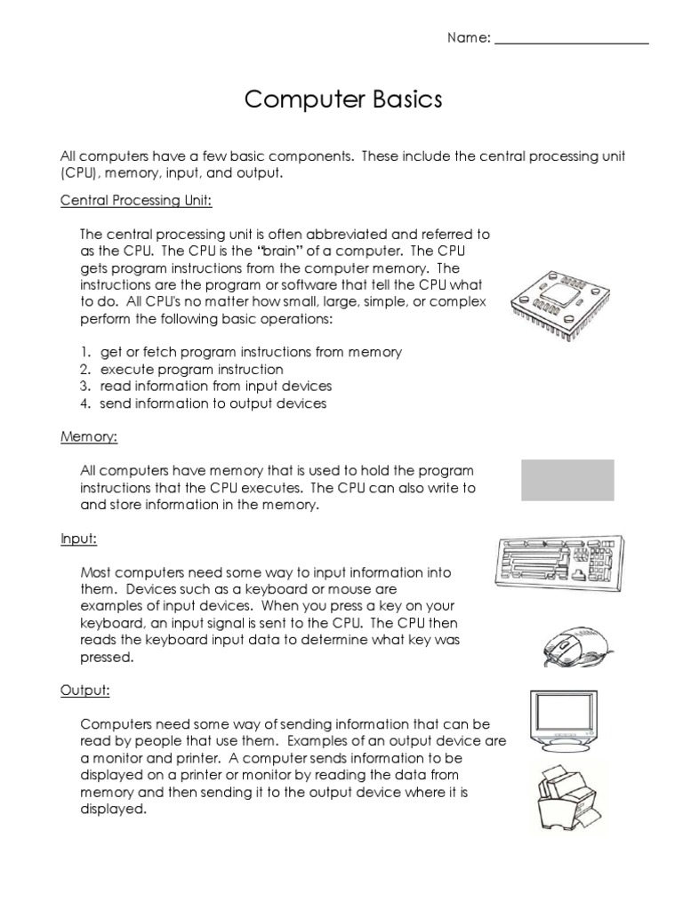 Computer basics explained pdf input output central processing unit