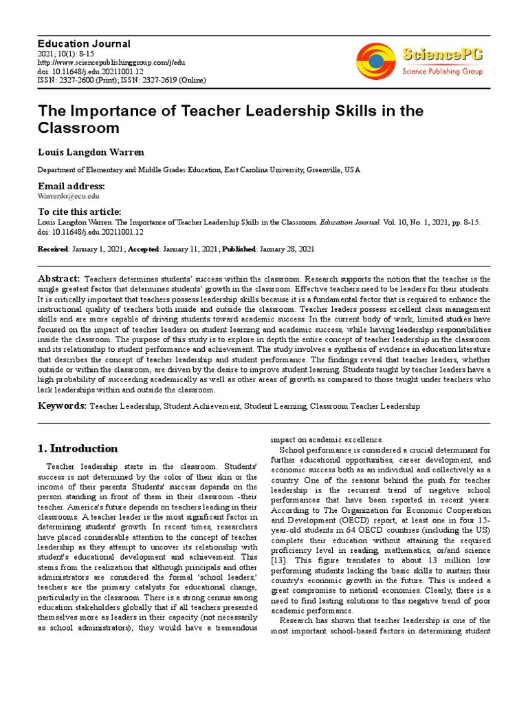Teacher Leadership's Impact on Student Success | PDF | Teachers ...