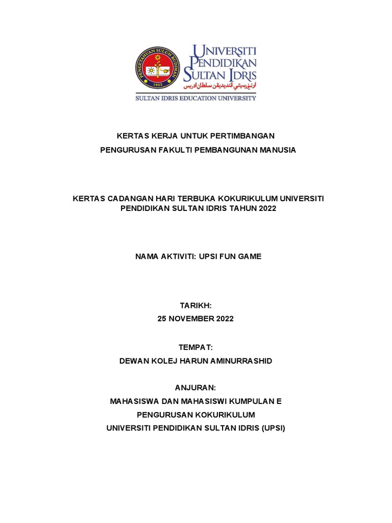 Kertas Kerja Program Hari Terbuka Upsi (Kumpulan E) | PDF