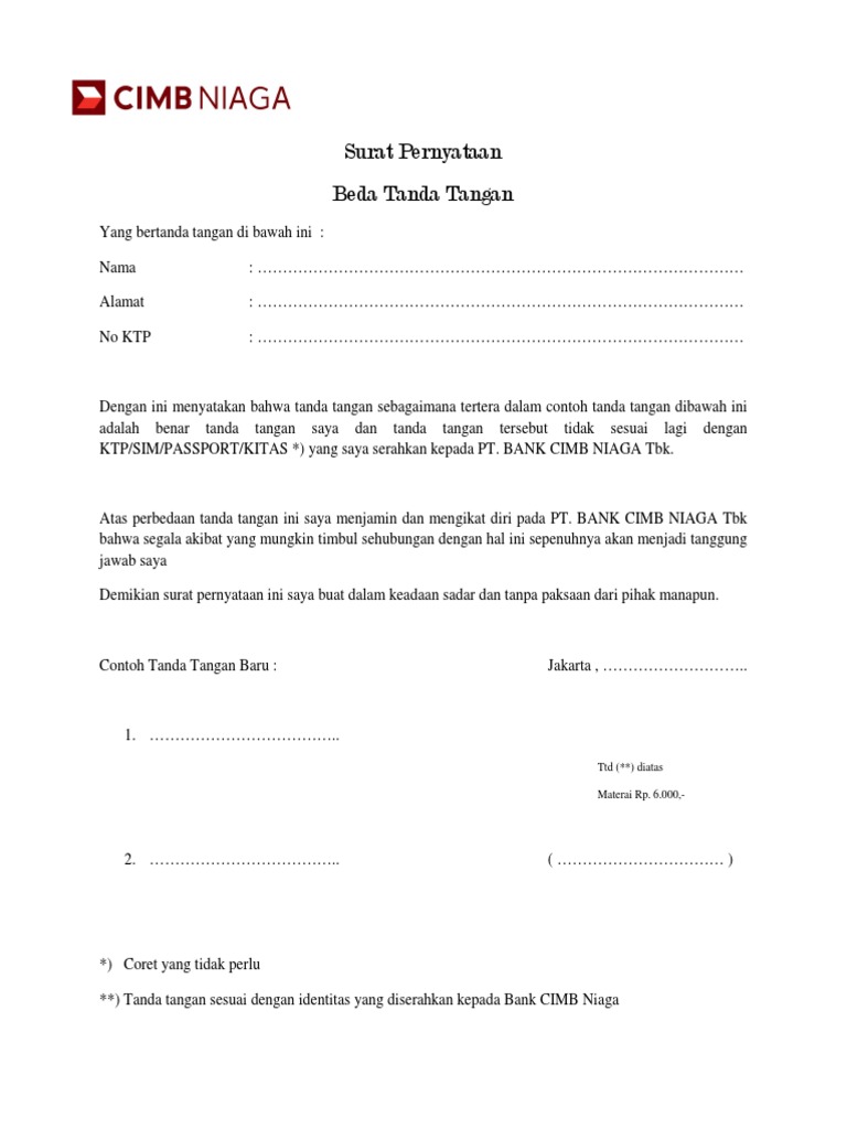 Surat Pernyataan Beda TTD | PDF