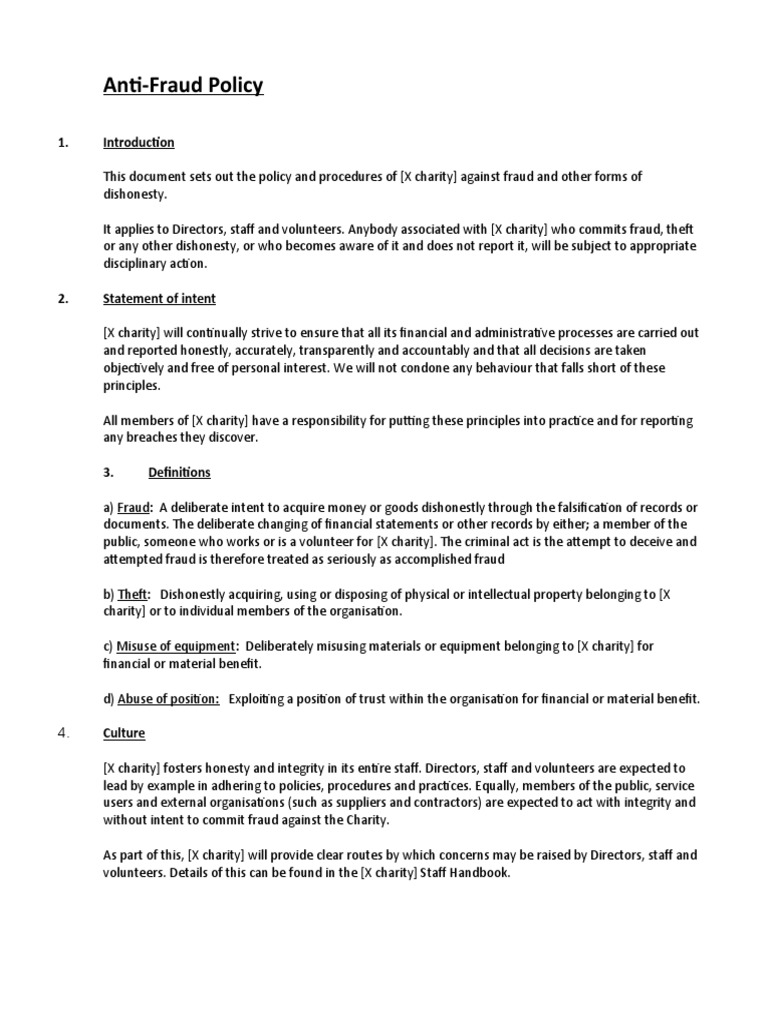 Anti Fraud Policy 1 PDF Internal Control Dishonesty