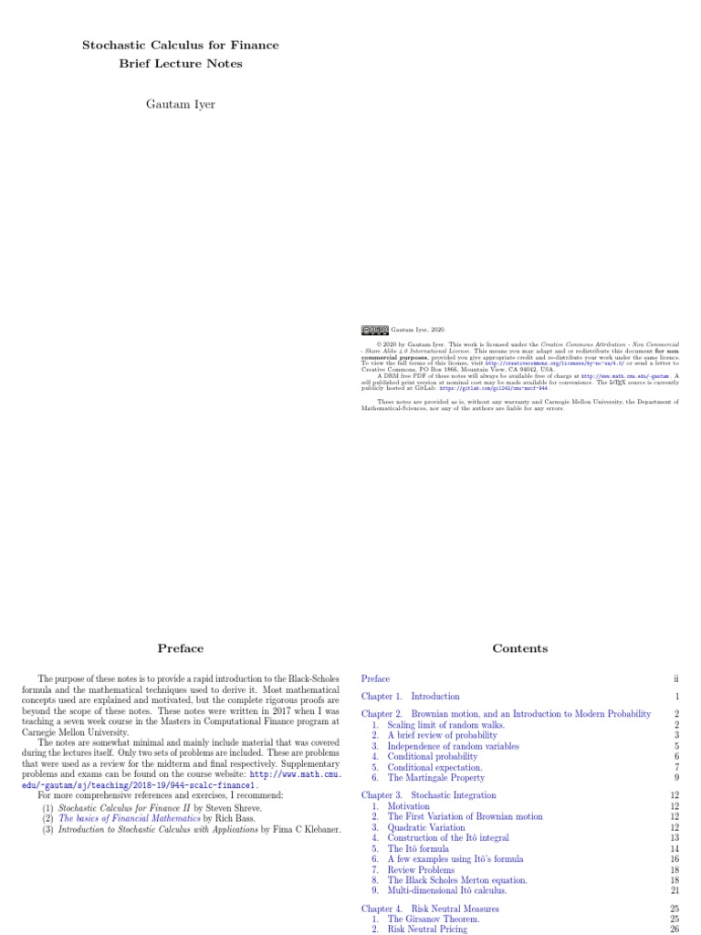 Stochastic Calculus For Finance | PDF | Stochastic Process | Stochastic ...