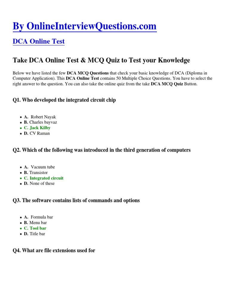 DCA Online Test & MCQ Quiz PDF Floppy Disk Computer Data Storage