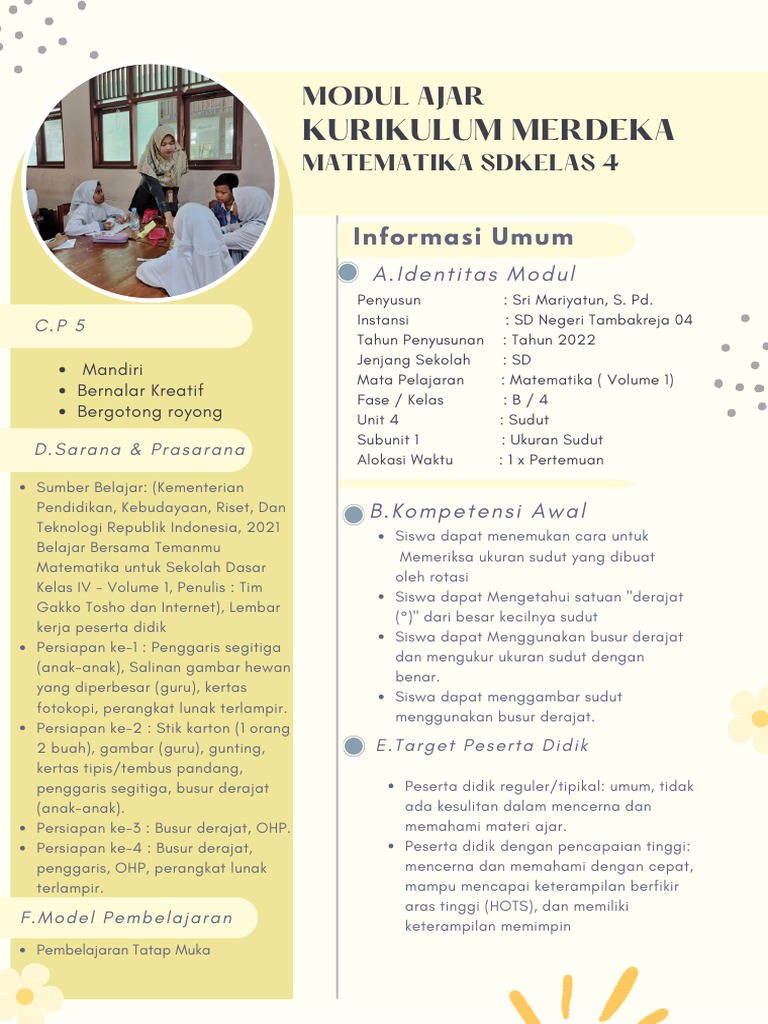Modul Ajar Matematika Kelas 4: Ukuran Sudut | PDF | Karier & Perkembangan