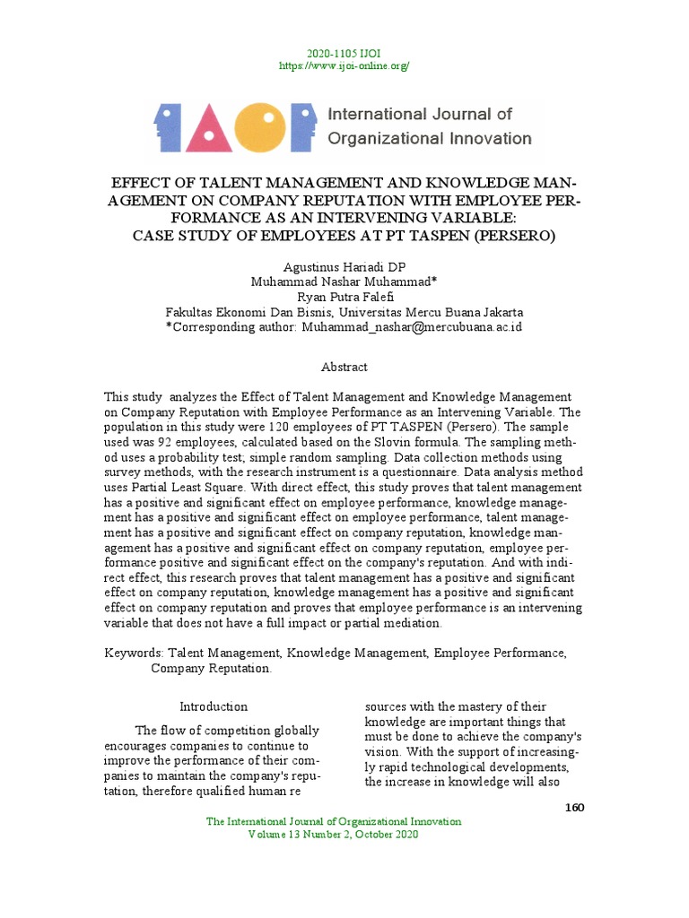 Effect of Talent Management and Knowledge Management On Company ...