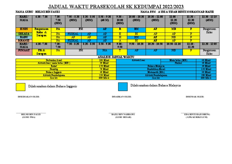 JADUAL WAKTU PRASEKOLAH Terbaru 2022 (2023) 2 | PDF