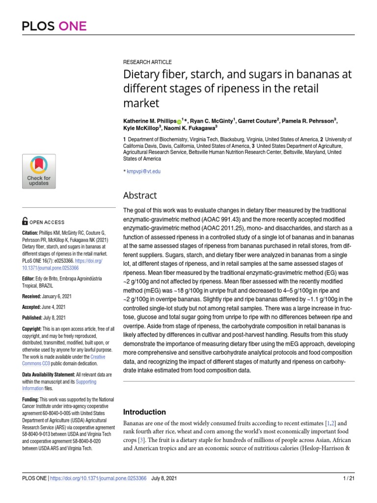 Dietary Fiber in Bananas at | PDF | Carbohydrates | Banana
