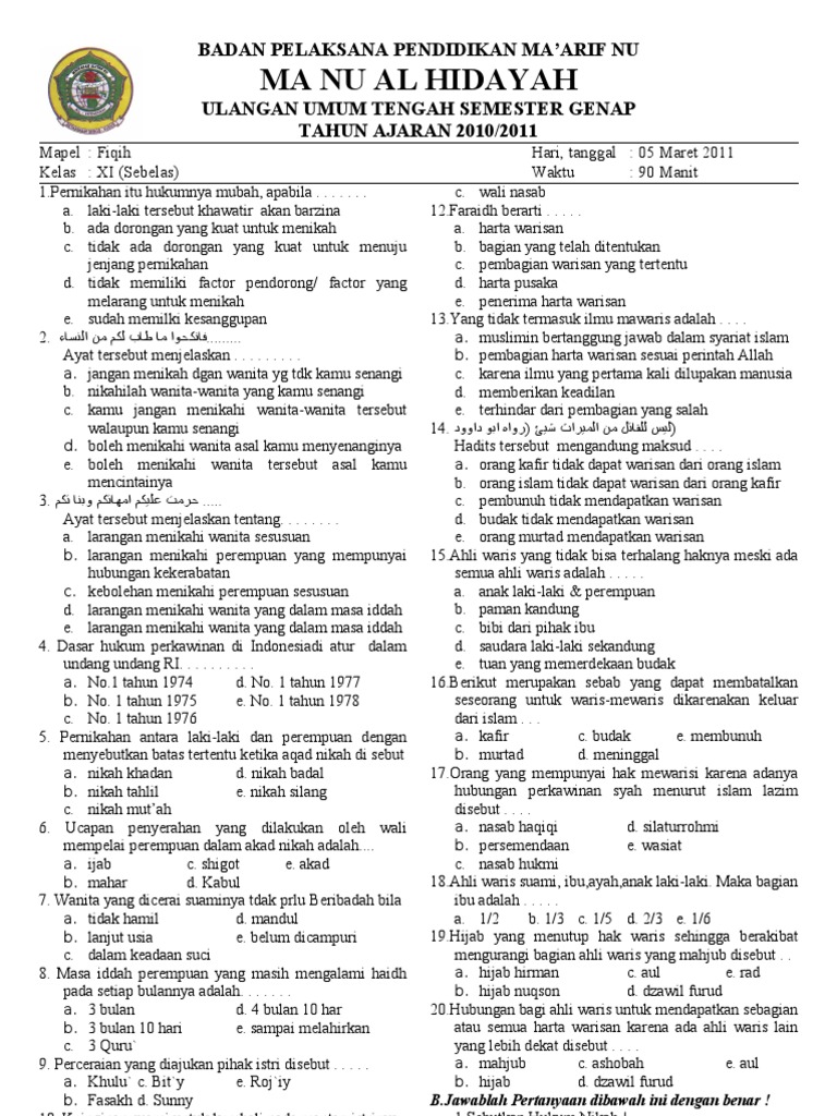 Soal Isian Fiqih Kls 9