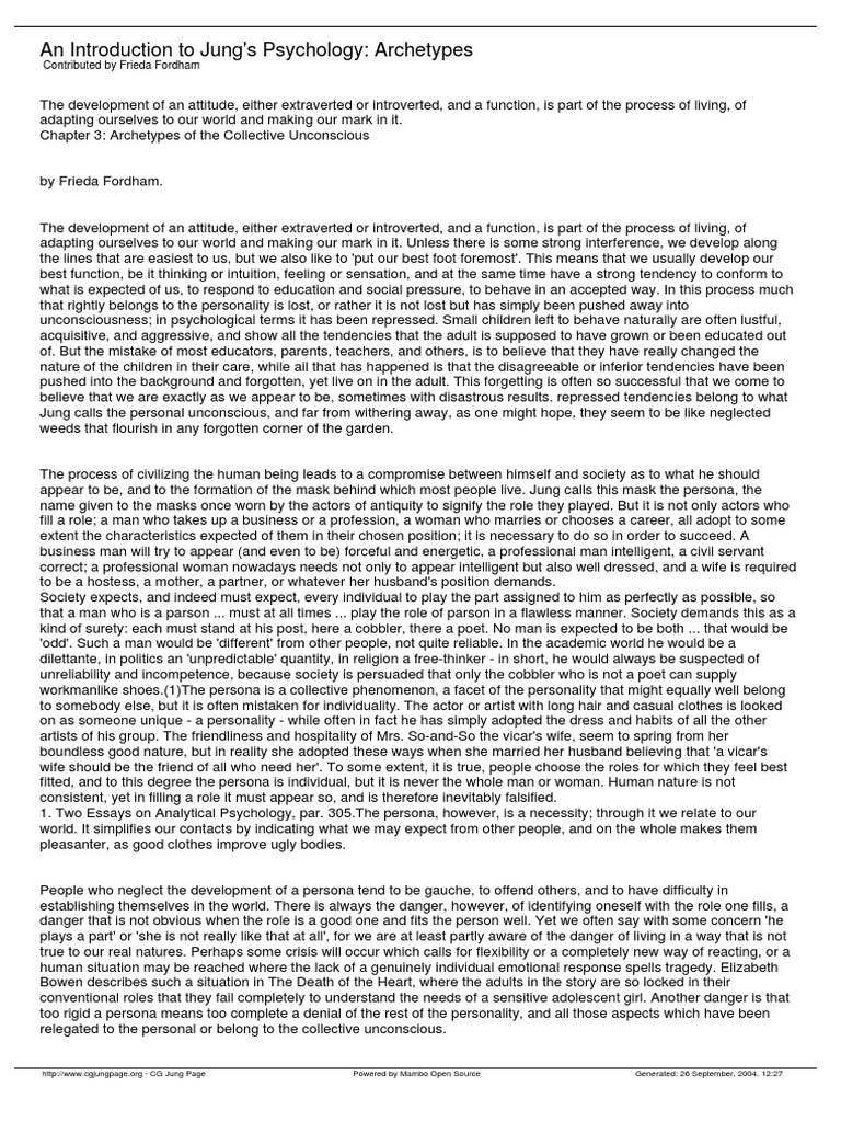 An introduction to jung s psychology archetypes contributed by frieda