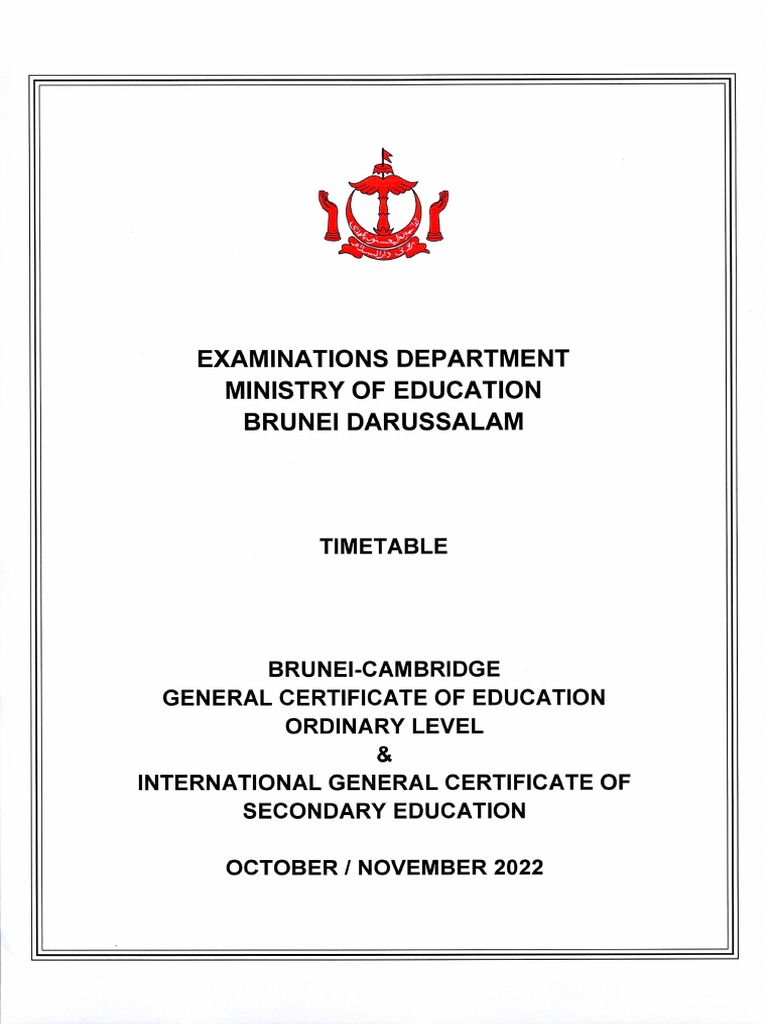 GCE and IGCSE O Level Timetable October November 2022 PDF