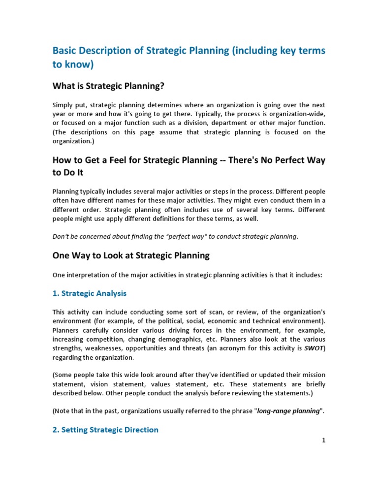 Basic Description Of Strategic Planning Strategic Planning Goal