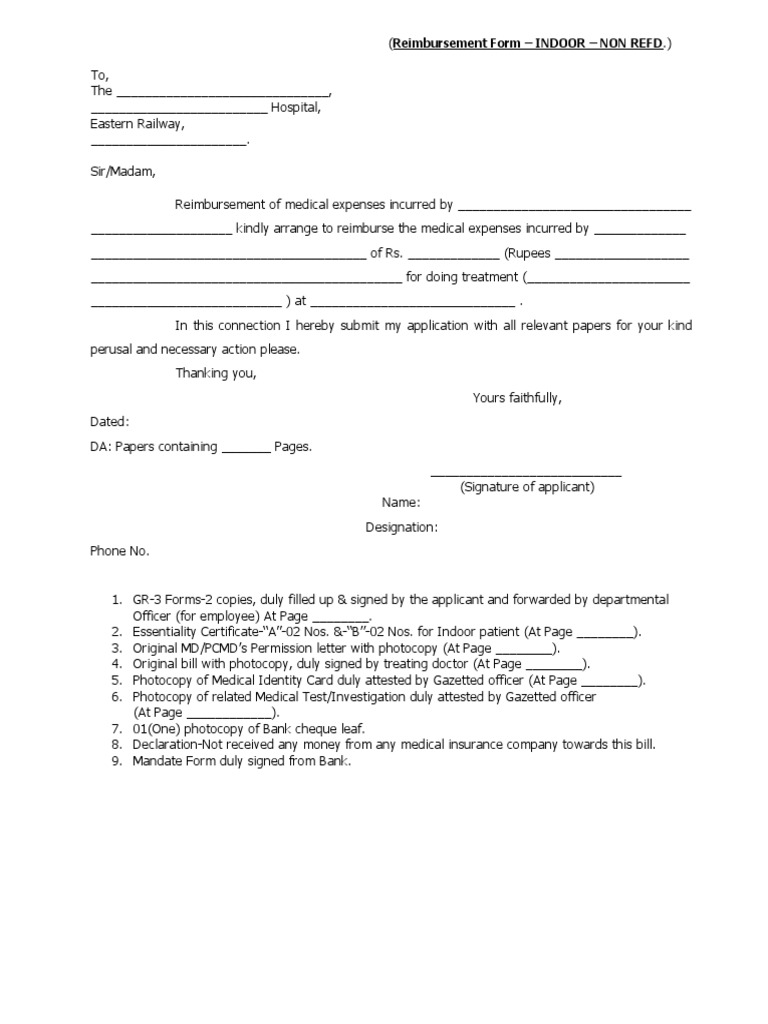 Railway Medical Reimbursement Form | PDF | Cheque | Hospital