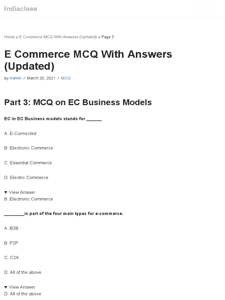 E-Commerce MCQs with Answers | PDF | E Commerce | Marketing