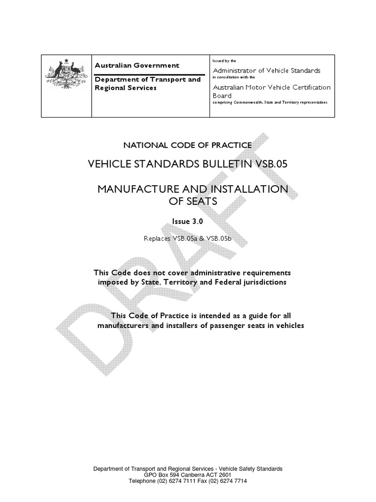 VSB5 Draft Public Comment PDF Seat Belt Vehicles