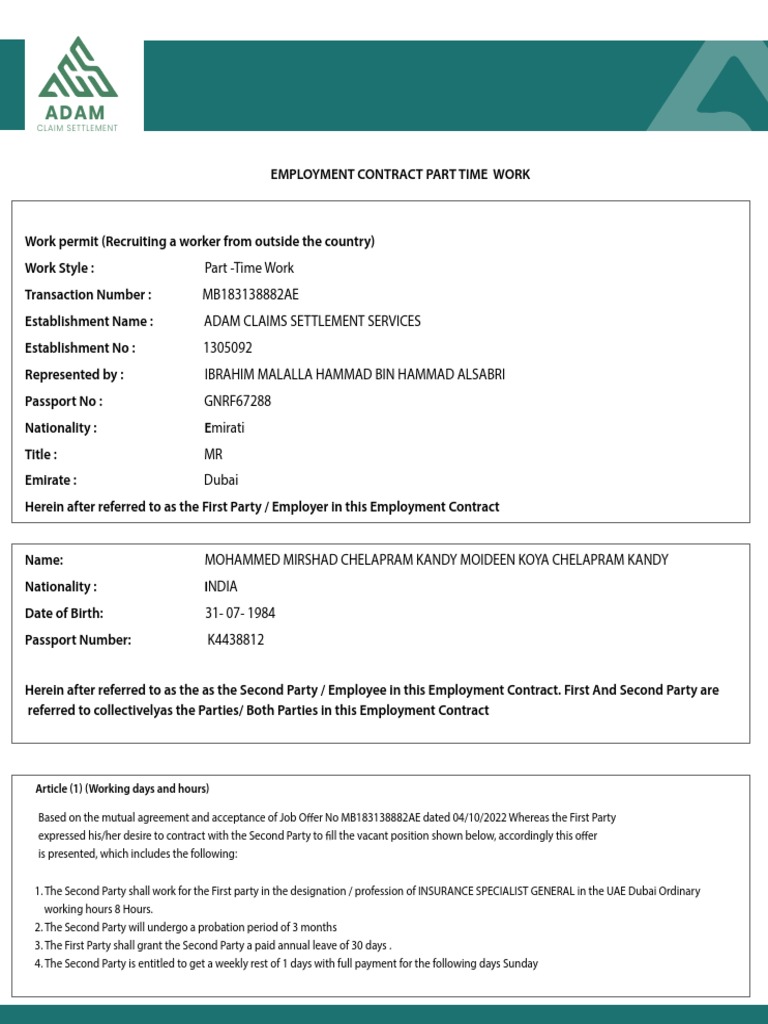 ACS Employment Contract PDF Employment Decree