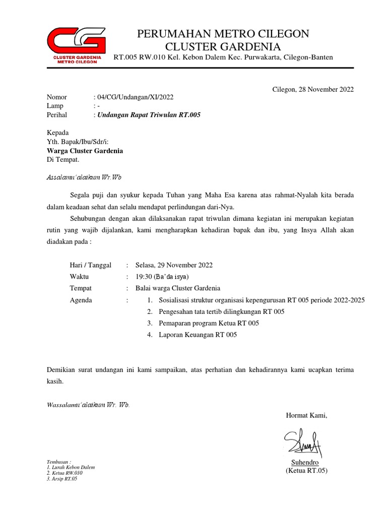 Undangan Rapat Triwulan RT 05 | PDF
