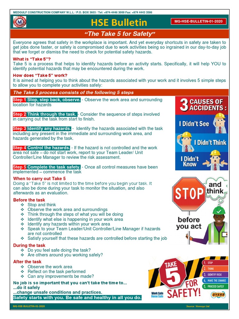 MG Hse Bulletin 01 2020 The Take 5 For Safety | PDF | Safety | Hazards