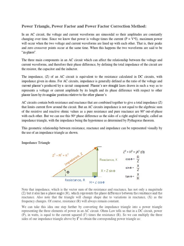 Power Triangle, Power Factor and Power Factor Correction Method PDF