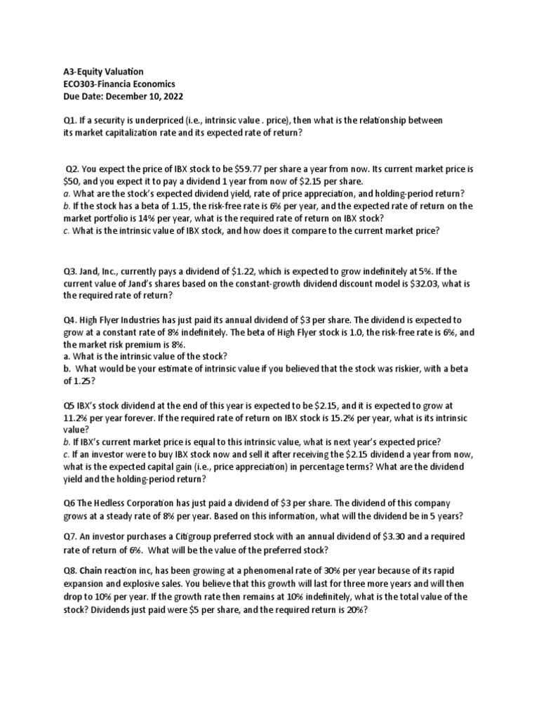 A3 Equity Valuation Download Free Pdf Stocks Dividend