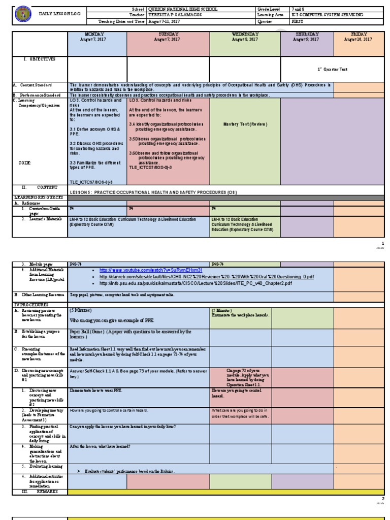 Dll Tle Ict Grades7 8 Quarter1 Week9 Palawan Division Pdf