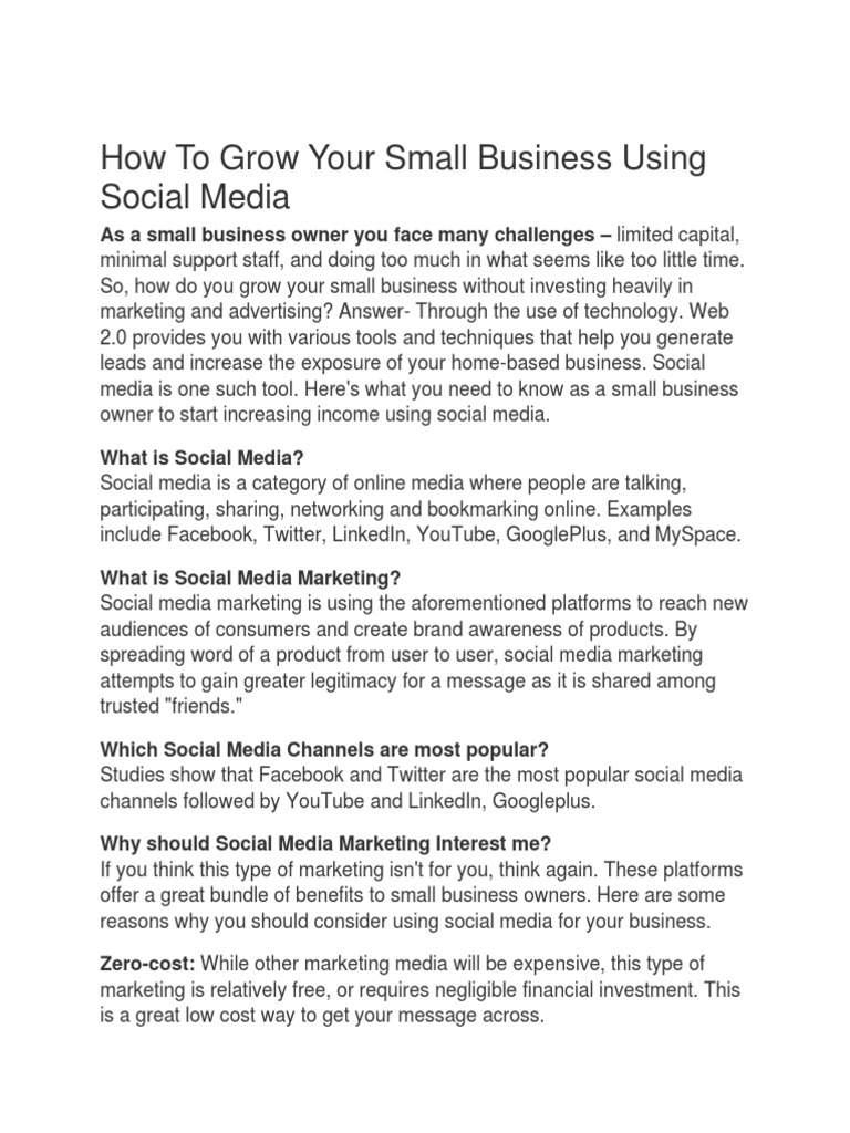 How To Grow Your Small Business Using Social Media PDF Popular