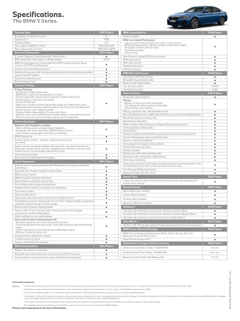BMW Specsheet 5 Series Petrol A4 Nov 2022.pdf - Asset.1668182233856 ...