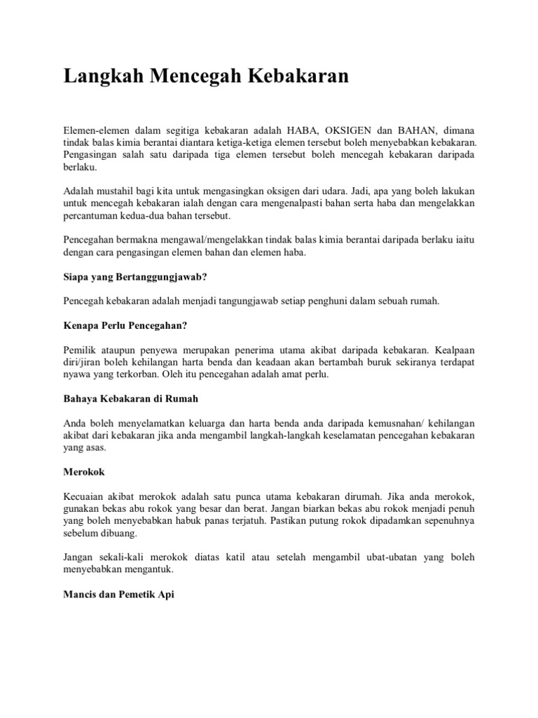 Langkah Mencegah Kebakaran
