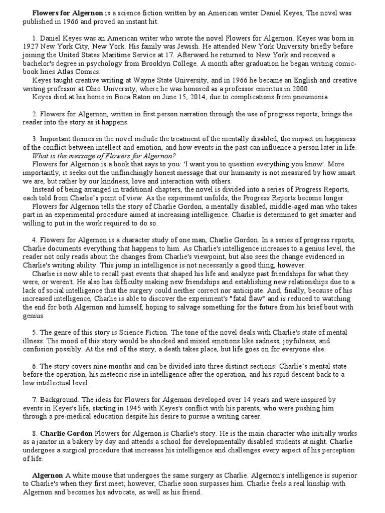 Flowers For Algernon PDF Cognition Psychology