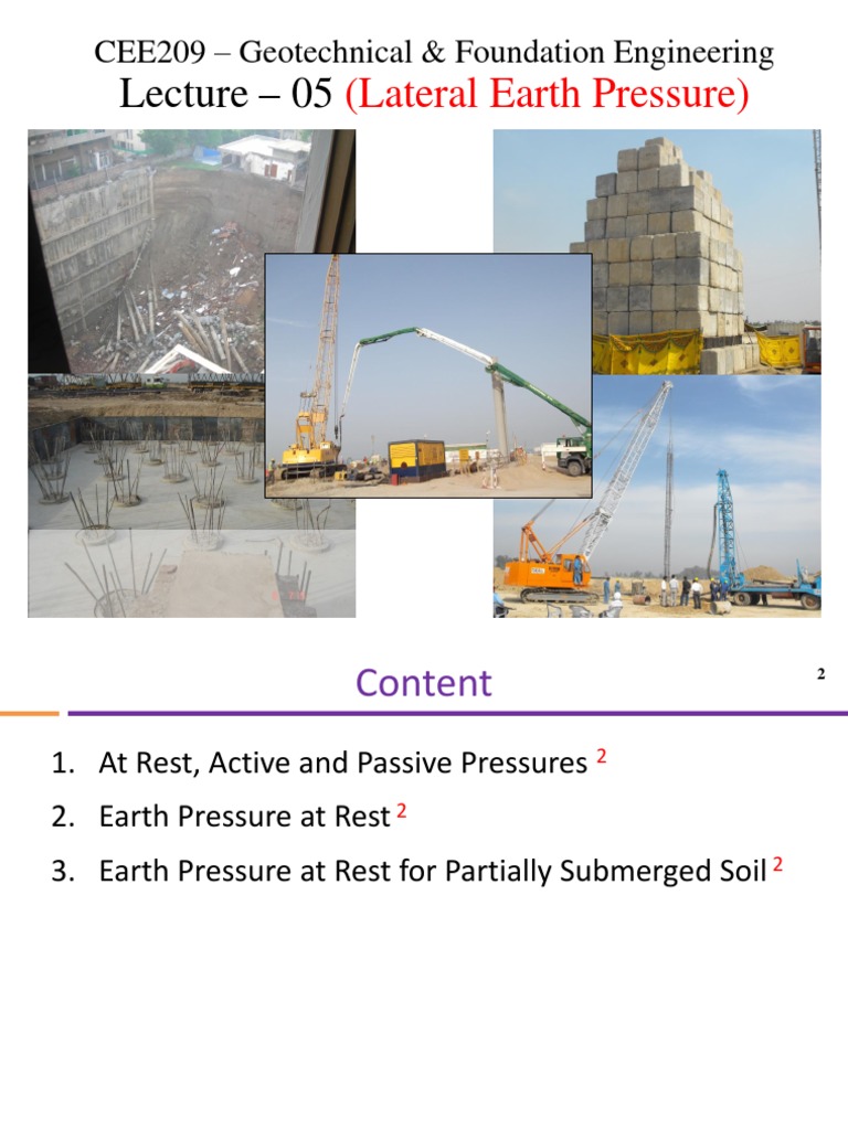 Lec05 (At Rest, Active, Passive Pressure, Earth Pressure at Rest
