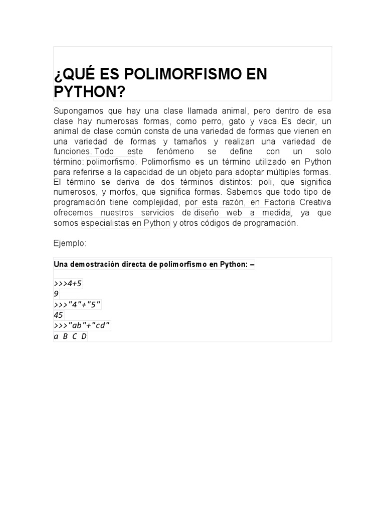 Polimorfismo en Python: Conceptos y Ejemplos | PDF | Artes del Lenguaje ...