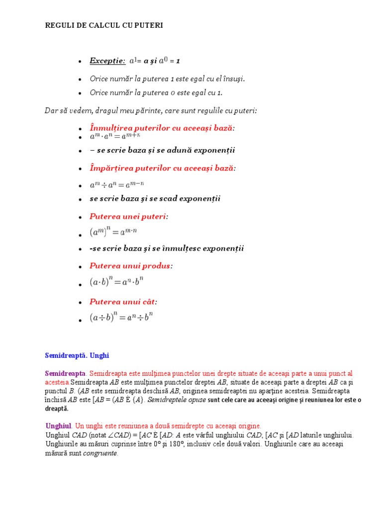 Reguli de Calcul Cu Puteri | PDF