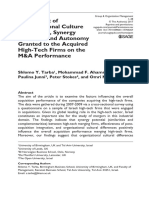 The Impact of Organizational Culture Differences, Synergy Potential, and Autonomy Granted To The Acquired High-Tech Firms On The M&A Performance