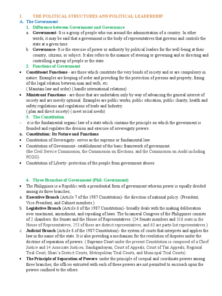 The Political Structures and Political Leadership - Sean and Kath | PDF ...