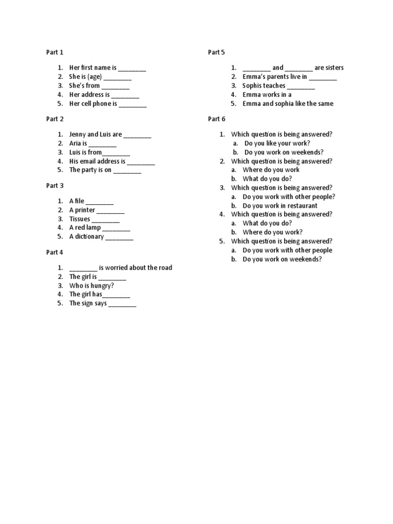 A1 Listening Test English Listening Test PDF
