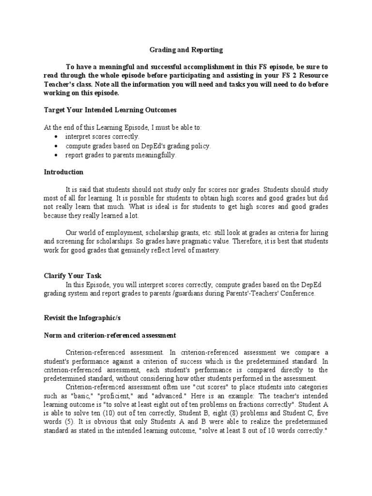 Grading and Reporting in FS 2 Episode 18 | PDF | Teachers | Cognition