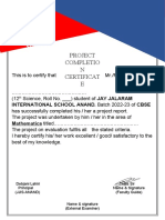Jay Jalaram International School Project Completion Certificate Title