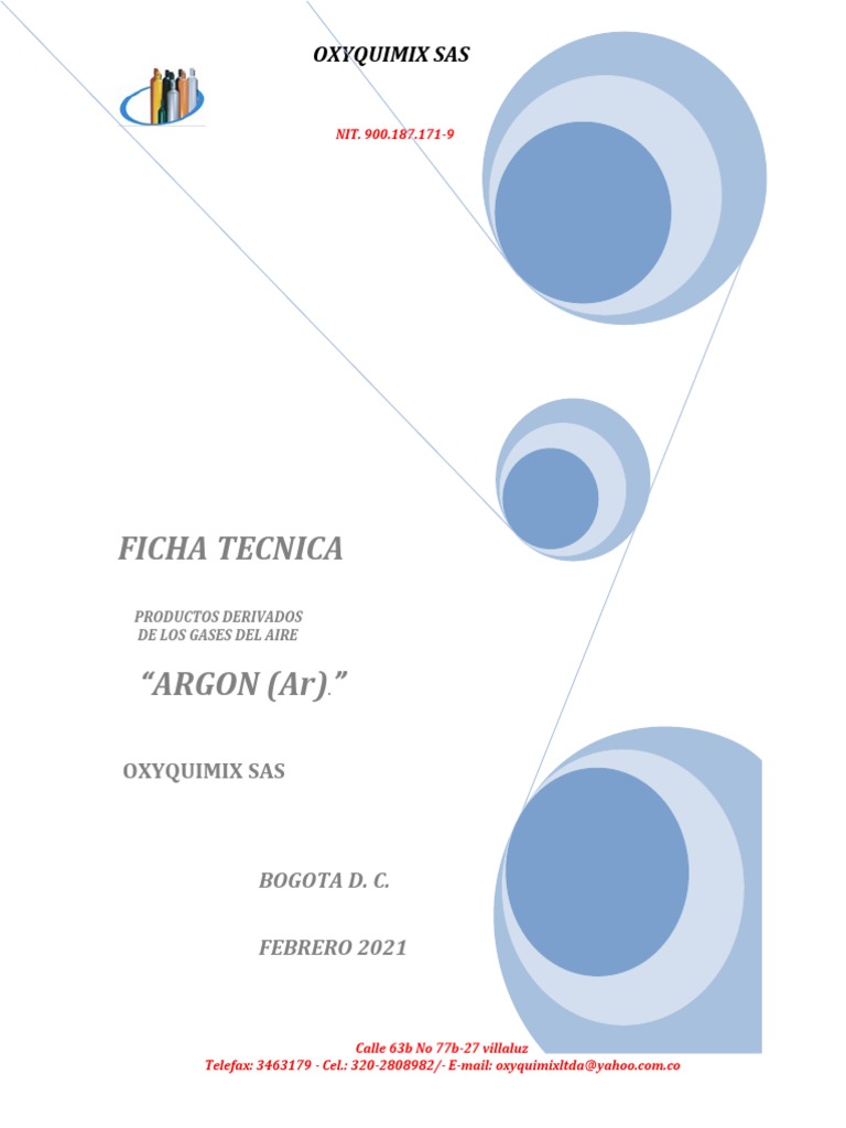 Ficha Técnica del Argón (Ar) | PDF | Argón | Gases