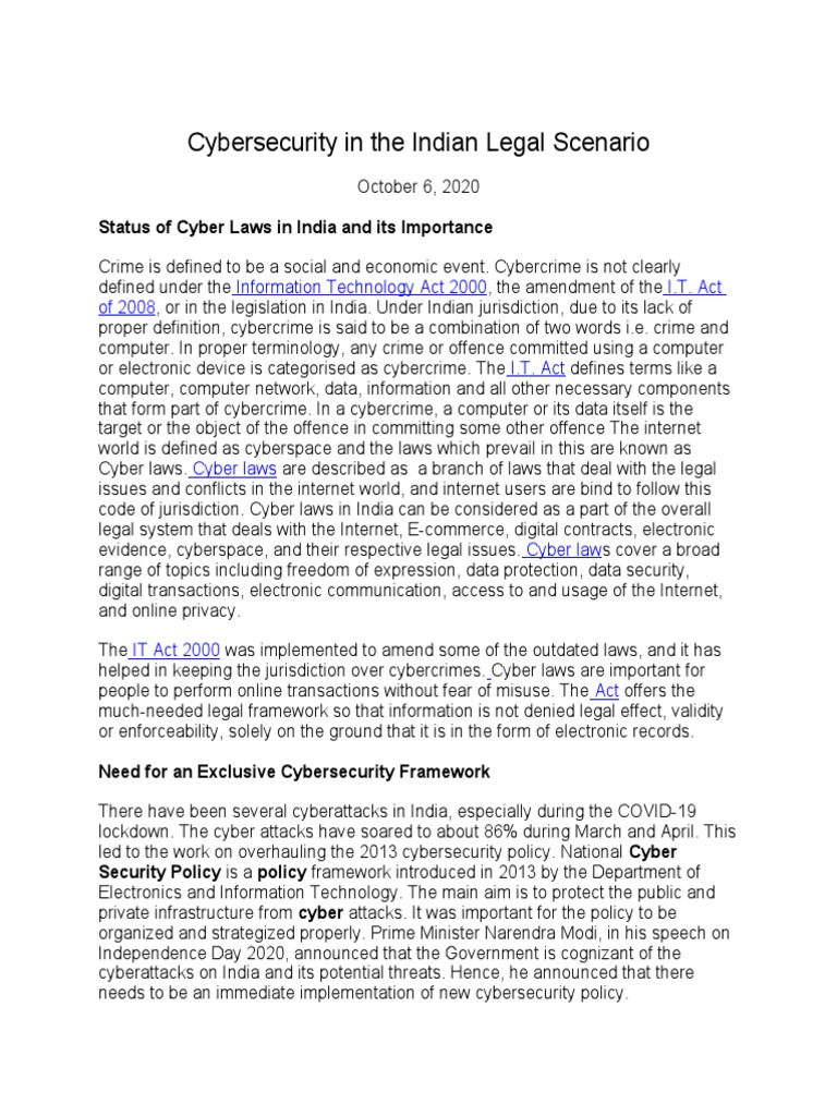 Cybersecurity in the Indian Legal | PDF | Cybercrime | Security