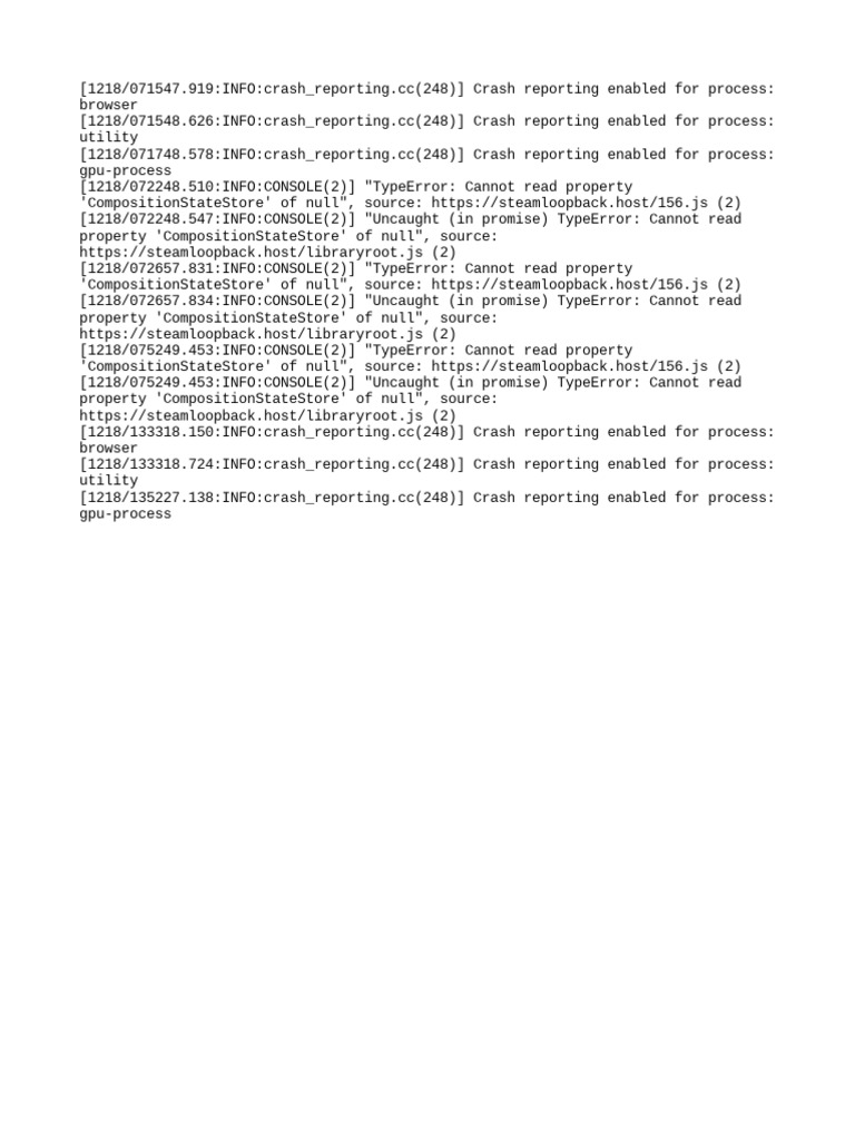 Crash Reporting Log for Multiple Browser Processes with Details on